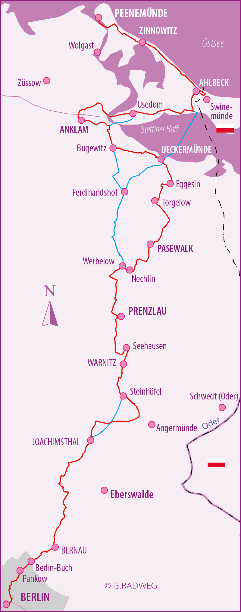 Berlin-Usedom Radfernweg Übersichtskarte